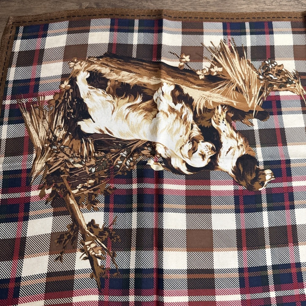 Vintage 34" Ralph Lauren Tartan Plaid Silk Scarf Hunting Sporting Dogs Ducks - Picture 4 of 8